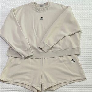 adidas Cream Lounge Sweatshirt and Shorts Set